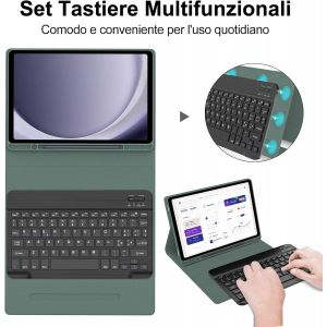 Étui Avec Clavier Samsung Galaxy Tab A9 Plus,Clavier Samsung Galaxy Tab A9+ 11"",Samsung Galaxy Tab A9+ Coque Avec Clavier Italien,Clavier Bluetooth Sans Fil & Slim Smart Cover,Vert Foncé - Neuf