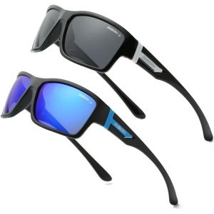 Lunettes De Soleil Polarisées De Sport Pour Homme Et Femme, Protection Uv, Cyclisme, Course À Pied, Lot De 2 Noir/Noir + Noir/Bleu, 138mm - Neuf