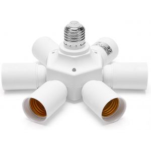 7 en 1 E26 E27 Adaptateur de répartiteur de douille E26 Ampoule standard à culot moyen en 1 douille Adaptateur de douille de lumière à 4 voies Rallonge de douille de lampe (6+1) Type fixe - Neuf