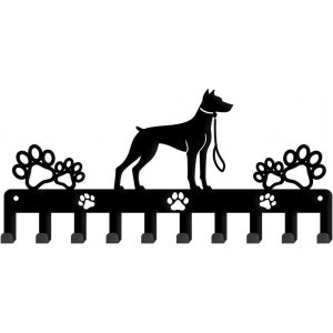 KAL-Porte Clef Mural Doberman Pinscher Porte Clés Pour Chien Avec Empreinte De Patte Porte Clés Avec 10 Crochet Porte Clés Décoratif Crochets Muraux Organisateur De Clés Pour Laisse De Chien - Neuf