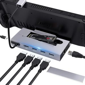 Station d'accueil M.2 Steam Deck, Station d'accueil 7 en 1 Steam Deck avec Slot pour Carte M.2 de 2 to HDMI 2.0 4K@60Hz, Ethernet 1000 Mbps, 2 Ports USB 3.0, Port USB 2.0 et Charge Rapide 100W PD - Neuf