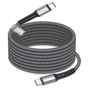 LORANKA-Cable USB C vers USB C 3m, 100W PD3.0 Cable iPhone USB C Charge Rapide 20V/5A de Nylon Tress&eacute; C&acirc;ble Type C Fil Cordon USBC pour iPhone 17 16 15 Pro Max/Plus/Air, iPad Pro,MacBook, pour Samsun - Neuf