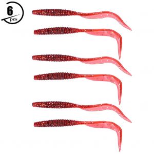 Lot De 6 Leurres Artificiels En Plastique Souple De 11 Cm, Appats Pour Poissons, Vers, Larves, Accessoires De Peche (Rouge Fonce) - Neuf