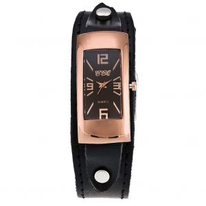 Montre A Quartz Ccq Pour Homme, Style Retro, Cadran Rectangulaire, Bracelet En Alliage Pu (Noir) - Neuf