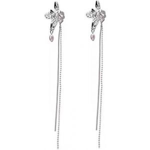 Kal-Boucles D'oreilles Punk Rock De La Chaîne De Feuilles Et Argent Les Filles Boucles D'oreilles Pompon Fleurs Papillon, Clip D'oreille Papillon En Cristal Brillant Sans Piercing(Argent,1pair) - Neuf