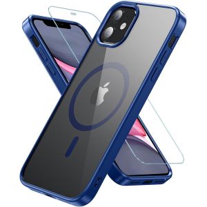 Maa-Coque Pour Iphone 11 Avec Magsafe, Magnétique Coque Iphone 11 Avec Verre Trempé Protection Écran, Antichoc Militaire Protection Etui Transparente Arrière Housse Case Pour Iphone 11 (Bleu) - Neuf