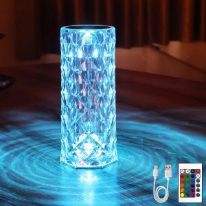 Tianyi-Diamond Rose Lampe De Table Led Rvb Avec Commande Tactile Et Télécommande, Lampes De Chevet, Lampes De Chevet, Lampes À Intensité Variable, Rechargeable Par Usb, Éclairage Romantique Décoratio - Neuf