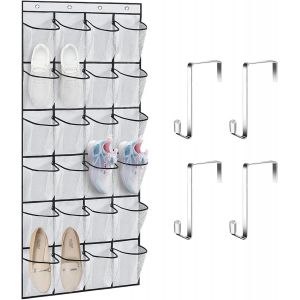 Kgabery-Rangement Chaussures Suspendu Avec 24 Poches,Range Chaussures À Suspendre Sur La Porte,Sac De Rangement Suspendu,Porte Chaussures Mural,Pour Chambre À Coucher,Salle De Bain (Blanc) - Neuf