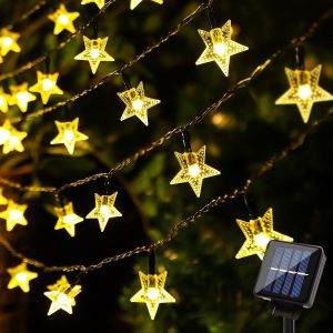 KAL-Guirlande Lumineuse Extérieure Solaire Noël Guinguette Blanc Chaud 30Led 6,5M Guirlande Lumineuse Étoiles Imperméable Lumière Décoration Thanksgiving Maison Chambre Jardin Terrasse Patio - Neuf