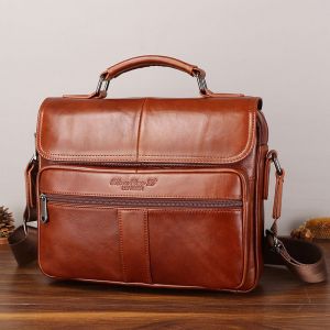 Étui à Bombes en Cuir group pour Homme,Sac à Main de Luxe Vintage,en Cuir de Vache,Fourre-Tout,Soubrette d'Affaires,Bandoulière Latérale - brown - Neuf