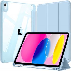 KAL-Coque Pour Ipad (A16) 11Ème/10Ème Génération (2025/2022) Avec Fente Spéciale Pour Pencil Et Adaptateur, Étui Housse Arrière Transparent Support Antichoc Tablette, Bleu - Neuf
