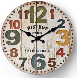 FCHHK-Horloge murale rétro avec chiffres arabes - Sans verre - Horloge murale en MDF - Convient pour salon et chambre à coucher - Neuf