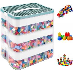 Jexnovashop-Boite Rangement Plastique Pour Lego 30.5x23x12.5cm, 3 Couches Boite Rangement Pour Lego Avec Couvercle Transparente Compartiment - Neuf