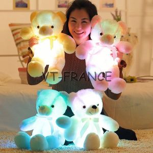 Ours Peluche Lumineux LED, Couleur: Blanc, Taille: 30cm - Neuf