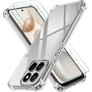 JGD-3 en 1 Coque pour Honor 400 Smart 5G (Pas pour Honor 400) avec 2 Pi&egrave;ces Verre Tremp&eacute;, Ultra Transparent &Eacute;tui de Protection en Silicone Antichoc, Souple TPU Anti-Rayures Bumper Housse - Neuf