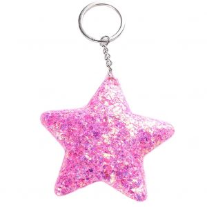 Porte-Cles Etoile A Cinq Branches A Paillettes, Joli Porte-Cles Decoratif Pour Sac, Pendentif (Rose) - Neuf