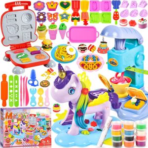 P&acirc;te &Agrave; Modeler pour Enfants59 Pi&egrave;ces Accessoires pour Cr&eacute;er des HamburgersCr&egrave;me Glac&eacute;eP&acirc;te &agrave; Modeler LicorneOutils de P&acirc;te &Agrave; Modeler Cr&eacute;atif Accessoire avec 12 Pots de Pate a Modeler - Neuf