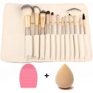 Pinceaux De Maquillage Professionnel, 12 Pcs Pinceaux Maquillage + 1 Pcs &Eacute;ponge De Maquillage + 1 Pcs Oeuf De Nettoyage De Brosse De Maquillage - Neuf