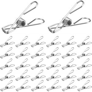 KALANKA-60 Pi&egrave;ces Pince a Linge Acier INOX, Pinces &agrave; Linge en Acier Inoxydable, Epingle a Linge, Pince &agrave; Linge INOX Metal pour V&ecirc;tements Serviettes Sacs &agrave; Collation Chaussettes Exterieur - 5 cm (Moye - Neuf