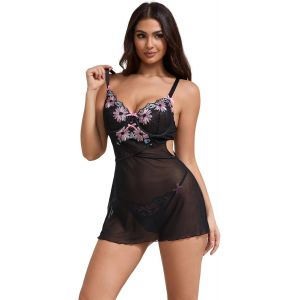 Asas-Nuisette Dentelle Dos Nu Grande Taille Robe De Nuit Chic Chemise De Nuit Avec Armature Mini Robe Courte Lingerie Et Vêtements - Neuf