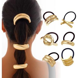Kal-Lot De 6 Élastique Bijoux Cheveux,Chouchou Doré Élastiques,Accessoires Cheveux Femme,Élastique Cheveux,Accessoire Cheveux - Neuf