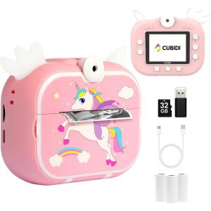 KALANKA-&reg; Appareil Photo Enfants - Appareil Photo Instantan&eacute; Enfant avec Papier d'impression et Carte M&eacute;moire de 32 Go. Id&eacute;e Cadeau Fille 3 Ans et Plus. Instant Kids Camera - Licorne Rose. - Neuf
