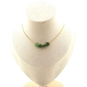 Collier 4 Perles Jade N&eacute;phrite De Sib&eacute;rie (Russie). Chaine En Acier Collier Femmes, Hommes. Taille Personnalisable. - Neuf