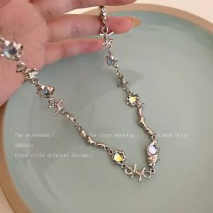 Kpop &iquest; Collier &Eacute;toile Brillante Pour Femmes,Pendentif Croix En Cristal Zircon Y2k,Cha&icirc;ne De Clavicule Couleur Argent Antique Pour Filles--N-Jf-15 - Neuf