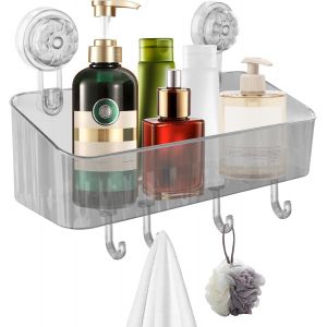 &Eacute;tag&egrave;re de Douche Ventouse sans Percage, Support douche Ventouse avec Crochets, Rangement et Organisation de la Salle de Bain, Porte Shampoing Douche pour le Drainage - Neuf