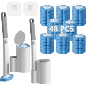 Brosse WC Jetable Recharge¿Ensemble de 2 Poignées et Supports Allongés avec 48 Recharges de Détergent¿pour Nettoyeur de Toilette¿Salle de Bain,évier,Baignoire-Bleu (Parfum Frais de la mer - Neuf