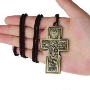Diyalo Russe Orthodoxe Oriental Jésus Croix Pendentif Collier Tressé Corde Chaîne Collier Pour Femmes Hommes Sainte Prière Bijoux Cadeau - Neuf