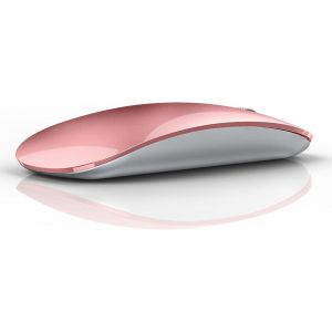 LKLJIJ-Souris Bluetooth Rechargeable, Trois Modes (Bluetooth 5.1/5.1+ 2.4G sans Fil), Silencieuse et Ultra Mince Bluetooth Mouse Portable pour Ordinateur Portable, iPad, Laptop, PC Or Rose - Neuf