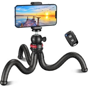 Trepied Smartphone, Rotatif à 360° Flexible Mini Trépied Support et Fixation pour Appareil Photo avec Télécommande Bluetooth, Perche Selfie pour Téléphone, Camera, Gopro, Enregistrement Vidéo - Neuf