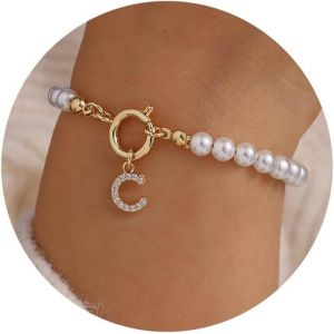Eryi-Bracelet De Perles Pour Femme Et Fille - Cadeau - Or 18 Carats - Avec Lettres Cz - Bracelet À Breloques - Cadeau Personnalisé Pour Femmes Et Adolescentes - Neuf