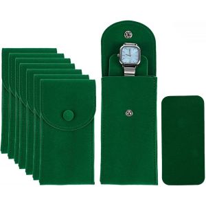 Kal-Lot De 8 Pochettes De Montre Portables En Velours Pour Montre Homme Et Femme Avec Bouton Pression - Sac De Rangement Et Organiseur (Vert) - Neuf