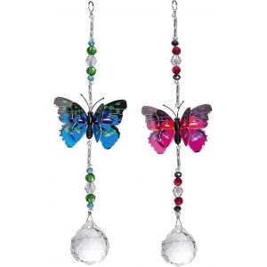Pack de 2 cristal papillon arc-en-ciel pendentif fabricant voiture rétroviseur suspendu ornement décoration - Neuf