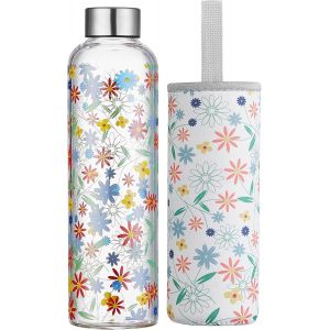 Gourde En Verre 500ml Bouteille Verre Avec Housse En Néoprène,Artistique Bouteille D'eau En Verre Borosilicate,Étanche, ,Sans Bpa.[B773] - Neuf
