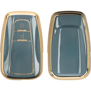 Boitier Clef Voiture Compatible avec Toyota 2-Bouton Smart Key-Coque en Silicone de Clef de Voiture-&Eacute;tui de Protection Noir-Bleu fonc&eacute; - Neuf