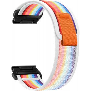 22Mm Quickfit Bracelet Pour Garmin Fenix E/Fenix 8 47Mm/7 Pro / 7/6 Pro / 6/5 Plus, Souple &Eacute;lastique Nylon Bracelet Pour Garmin Tactix 8 47Mm/Descent G2/Epix - Arc En Ciel Blanc - Neuf