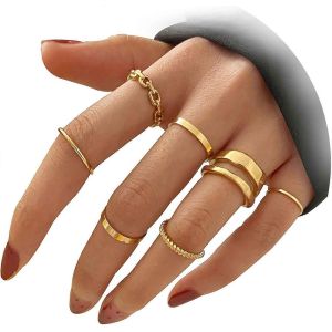 Bague D'or Knuckle Set Pour Les Femmes Teen Girls Snake Chain Stacking Ring Vintage Boho Midi Anneaux Size Mixte - Neuf