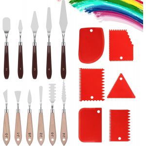 17Pcs Couteau Peinture, 11 Spatule Peinture+6 Plastique Couteaux Grattoirs, Couteaux &iquest;&iquest; Peindre Acier Inoxydable pour Modeling Paste,Palette Couteau pour l'huile,acrylique sur toile,Painting - Neuf