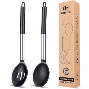 Kal-Lot De 2 Grandes Cuillères De Cuisine En Silicone, Cuillère À Badigeonner Solide Antiadhésive, Ustensiles De Cuisine Résistants À La Chaleur Pour Mélanger, Servir, Égoutter, Remuer (Noire) - Neuf