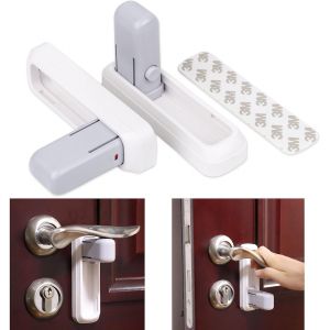 2 Pcs Porte Blanche Levier De Verrouillage De La Poignée De Porte Anti-Ouvrir La Serrure De La Porte Fenêtre De La Porte De Verrouillage À L'épreuve Des Enfants Anti-Pincement Bouchon De Porte Avec 2 Stickers - Neuf
