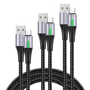 Lot De 3 Câbles De Charge Usb C 60 W, 0,3 + 1 + 2 M, Câble Usb A Vers Usb C 3 A, Charge Rapide, Câble De Chargeur De Téléphone Tressé De Type C Pour Ipad 2024, Iphone 16/15 Pro, S25 S24 Ultra - Neuf