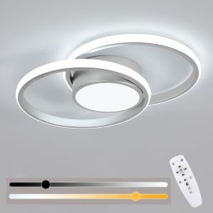 Plafonnier Led Dimmable, Luminaire Plafonnier Moderne Rond 40w, Lampe De Plafond Avec Telecommande Per Salon, Chambre, Cuisine, Salle &Agrave; Manger, Argent, 3000k-6500k - Neuf