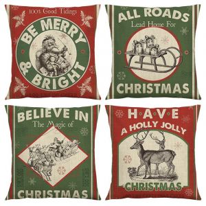 No&euml;l Taie D'oreiller 45 X 45 Cm, Ensemble De 4 Courts En Peluche De No&euml;l Vintage D'impression De Coussin Carr&eacute; Couverture Pour Lit Voiture Le Canap&eacute; &Agrave; La Maison De D&eacute;coration, De D&eacute;coration De No&euml;l - Neuf