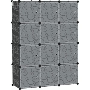 Ulteronixshop-Organiseur de Rangement cubique avec Portes, 12 &eacute;tag&egrave;res cubiques, Armoire de Placard, biblioth&egrave;que modulaire en Plastique, Salon, 36,6"" L x 12,4"" l x 48,4"" H, Noir USHS3012B-DOOR - Neuf
