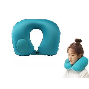 Oreiller de voyage gonflable en forme de U avec masque pour les yeux et bouchons d'oreilles - Vert - Neuf