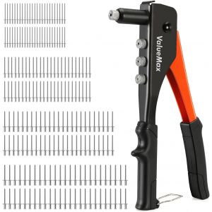 Pince a Rivets 4 en 1 avec 200 Rivets VALUEMAX, 4 Tetes Remplacables 2,4mm-3,2mm-4,0mm-4,8mm, Riveteuse Compacte pour Metal, Plastique, Bois - Neuf