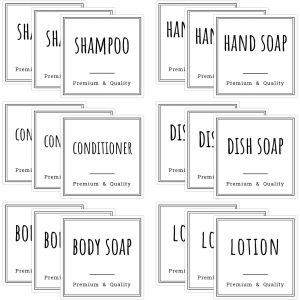 KAL-18 Pièces Autocollants D'Étiquettes De Bouteilles, Blanc Imperméables Pré-Imprimés Étiquette De Distributeur De Savon, Pour Shampoo, Conditioner, Body Soap, Dish Soap, Lotion Et Bai - Neuf